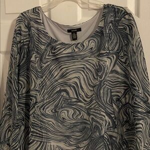 Alfani Navy and White Swirl Print Sheer Blouse